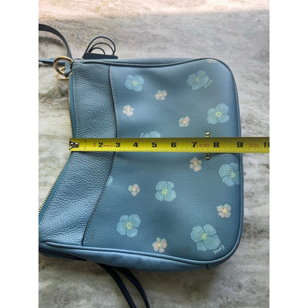 Coach Blue Chaise Pansy Floral Print Leather Adjustable Crossbody Purse Keychain - Picture 12 of 12